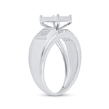 Anillo cuadrado de plata de ley con diamantes redondos para mujer, 1/6 quilates 