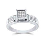 Anillo cuadrado de plata de ley con diamantes redondos para mujer de 1/10 quilates 