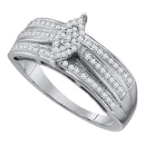 Anillo de compromiso de boda nupcial de talla marquesa con diamantes redondos de plata de ley, 1/4 quilates 