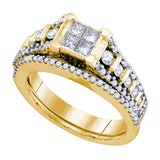 Anillo de boda nupcial con diamantes de princesa de oro amarillo de 14 quilates, 1 quilates 