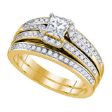 Anillo de boda nupcial con diamantes de princesa de oro amarillo de 14 quilates, 1 quilates 