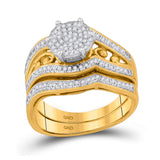 10kt Yellow Gold Round Diamond Bridal Wedding Ring Band Set 3/8 Cttw