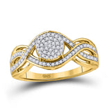 Anillo de oro amarillo de 10 quilates para mujer con diamantes redondos y círculos torcidos, 1/3 quilates 