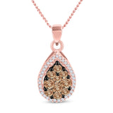 10kt Rose Gold Womens Round Brown Diamond Teardrop Pendant 3/4 Cttw