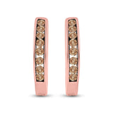 Pendientes de aro de oro rosa de 14 quilates para mujer con diamantes redondos marrones de 1/4 quilates 