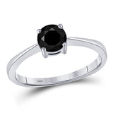 Anillo de boda nupcial con solitario de diamantes mejorados de color negro redondo de oro blanco de 10 quilates, 1 quilates 