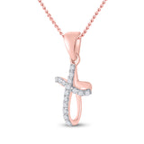 10kt Rose Gold Womens Round Diamond Cross Pendant 1/10 Cttw