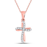 10kt Rose Gold Womens Round Diamond Cross Pendant 1/10 Cttw