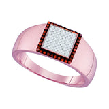 10kt Rose Gold Mens Round Red Color Enhanced Diamond Square Cluster Ring 1/4 Cttw