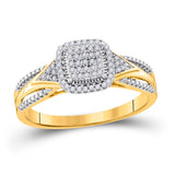 Anillo de compromiso de boda nupcial con racimo de diamantes redondos de oro amarillo de 10 quilates, 1/6 quilates 